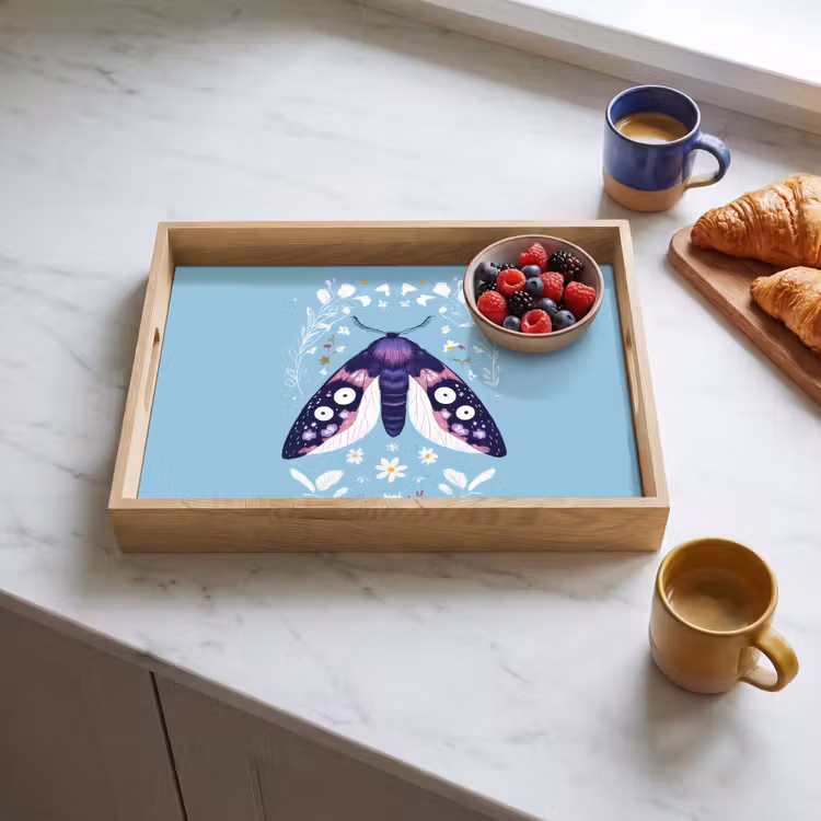 Bladeren - Wit - Vlinder - Insect Dienblad Rechthoek middel -sfeer2