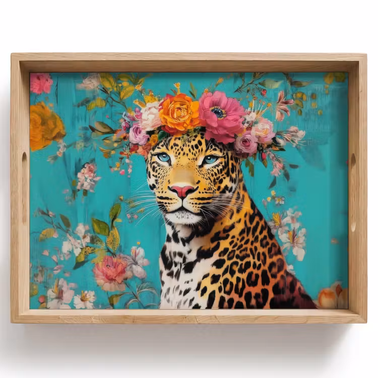 Luipaard - Bloemen - Kroon Dienblad Rechthoek middel -z3d_shopping
