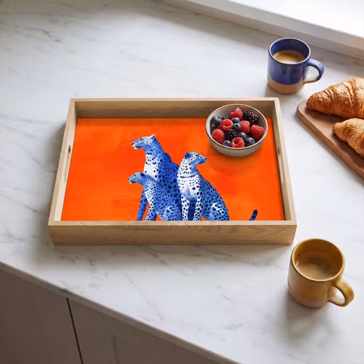 Luipaarden - Stippen - Oranje Dienblad Rechthoek middel -sfeer2