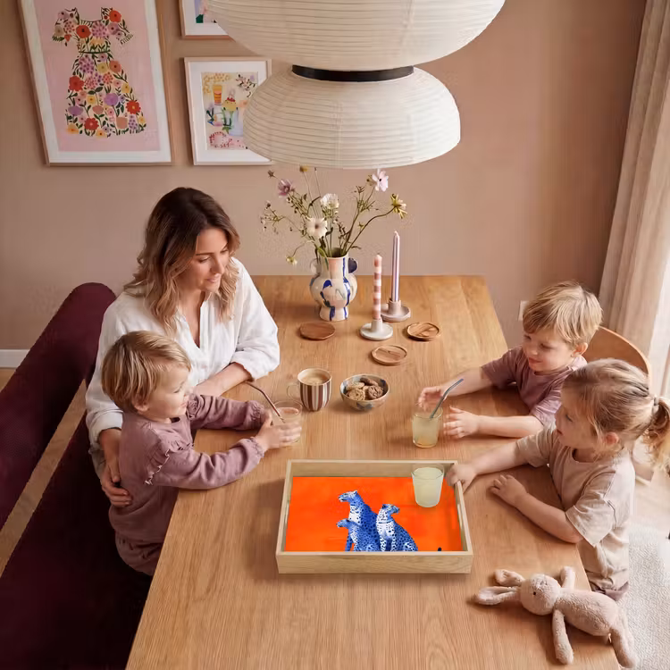Luipaarden - Stippen - Oranje Dienblad Rechthoek middel -sfeer4