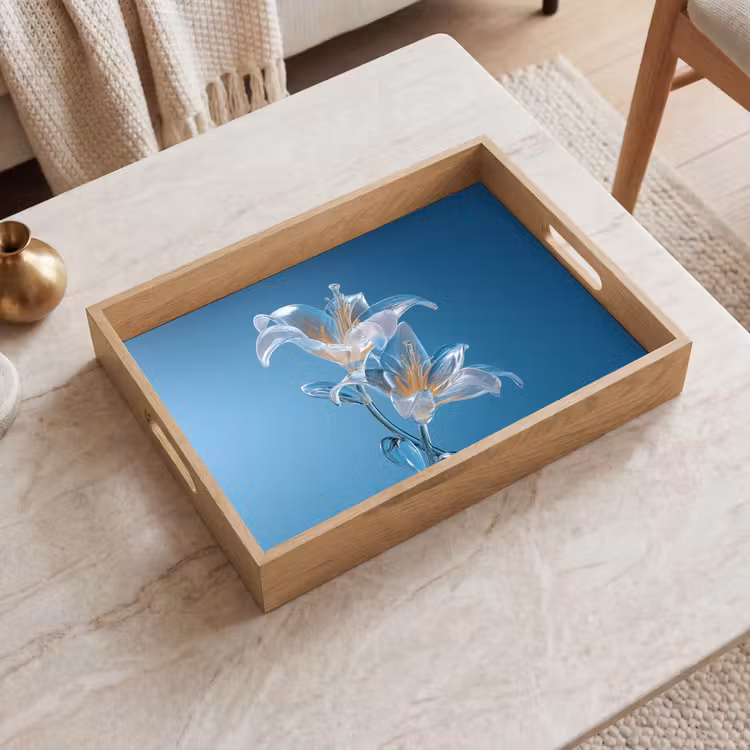 Lelies - Blauw - Glazen Dienblad Rechthoek middel -sfeer1