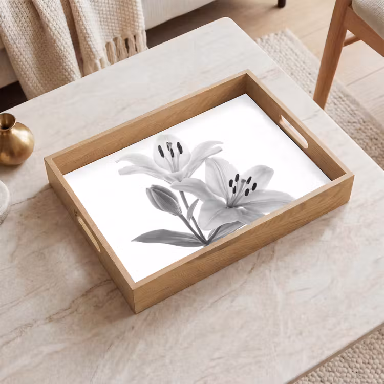 Lelies - Elegant - Zwart - Wit Dienblad Rechthoek middel -sfeer1