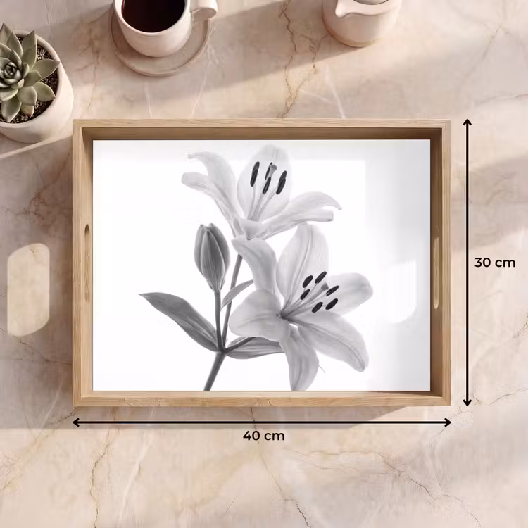 Lelies - Elegant - Zwart - Wit Dienblad Rechthoek middel -USP_Formaat