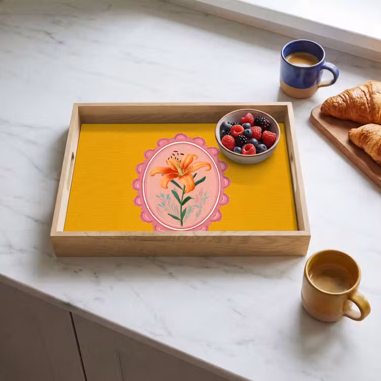 Lelie - Oranje - Lijst - Ovaal Dienblad Rechthoek middel -sfeer2