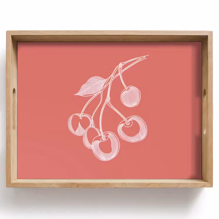 Lijnillustratie - Kersen - Tak - Wit Dienblad Rechthoek middel -z3d_shopping