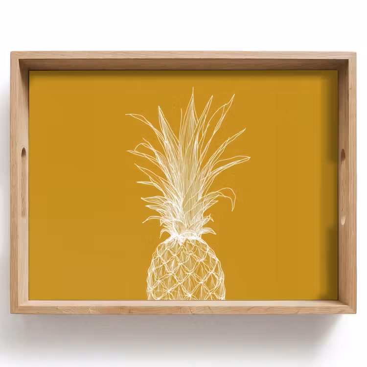 Lijnillustratie - Ananas - Bladkroon - Okergeel Dienblad Rechthoek middel -z3d_shopping