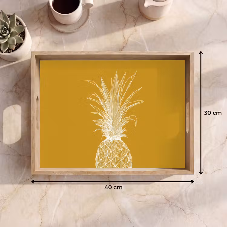 Lijnillustratie - Ananas - Bladkroon - Okergeel Dienblad Rechthoek middel -USP_Formaat