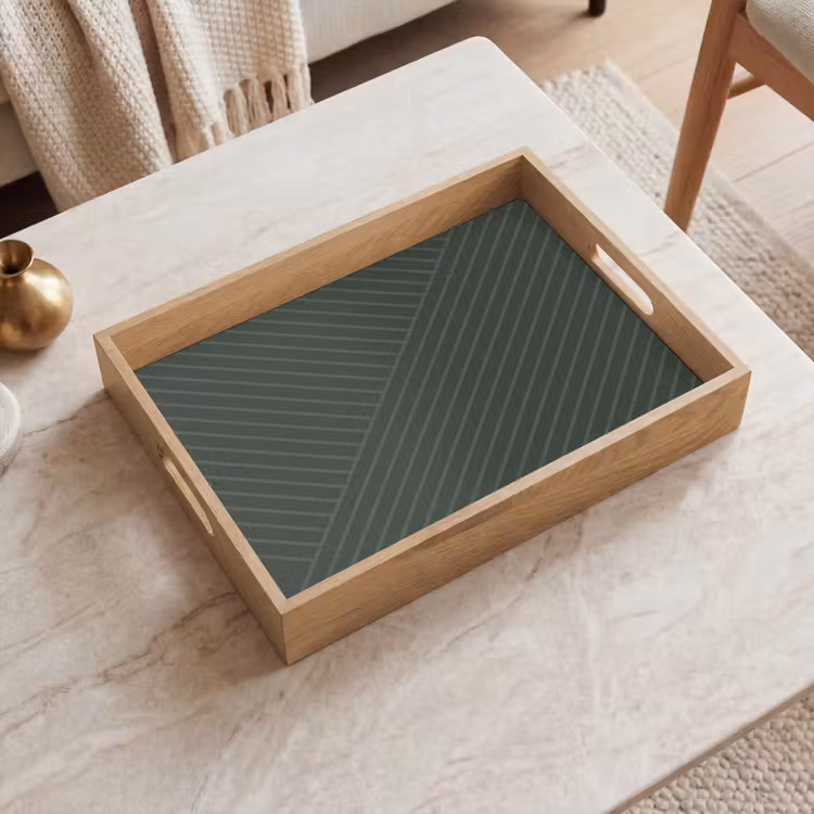 Lijnen - Abstract - Groen - Minimalistisch Dienblad Rechthoek middel -sfeer1