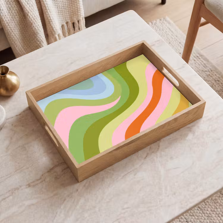 Lijnen - Pasteltinten - Golvend Dienblad Rechthoek middel -sfeer1