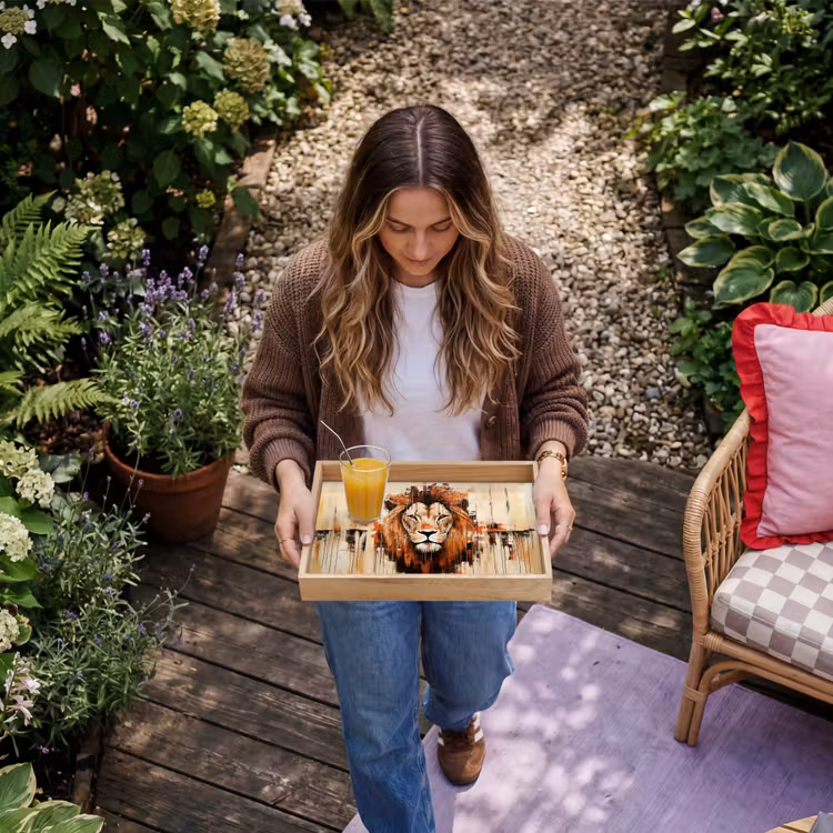 Leeuwenkop - Lijnen - Crème Dienblad Rechthoek middel -sfeer5