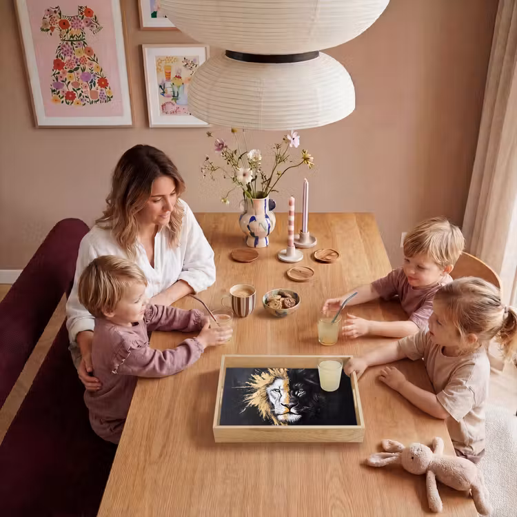 Leeuw - Gesplitst - Zwart - Lijn Dienblad Rechthoek middel -sfeer4