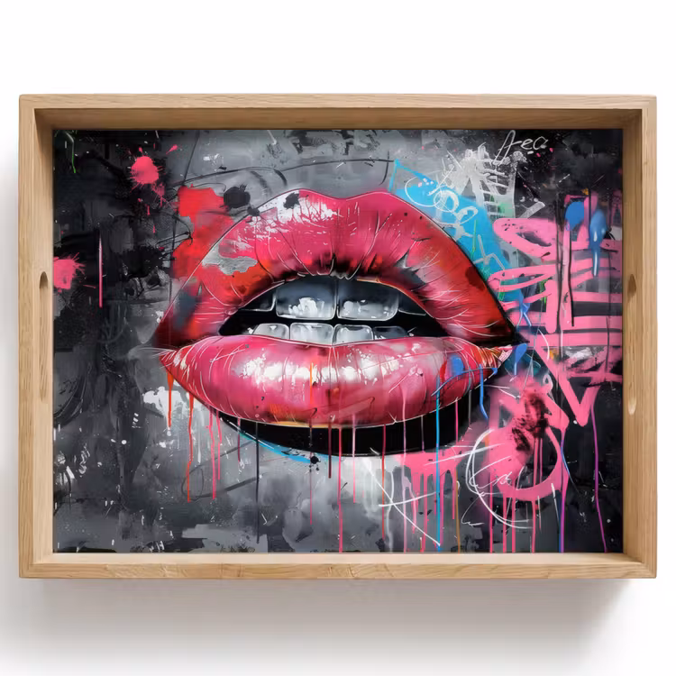 Lippen - Felroze - Graffiti - Verfstrepen Dienblad Rechthoek middel -z3d_shopping