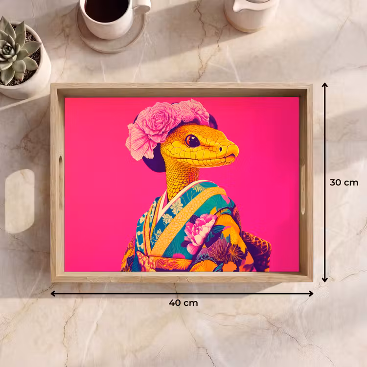 Hagedis - Bloemen - Roze - Kimono Dienblad Rechthoek middel -USP_Formaat