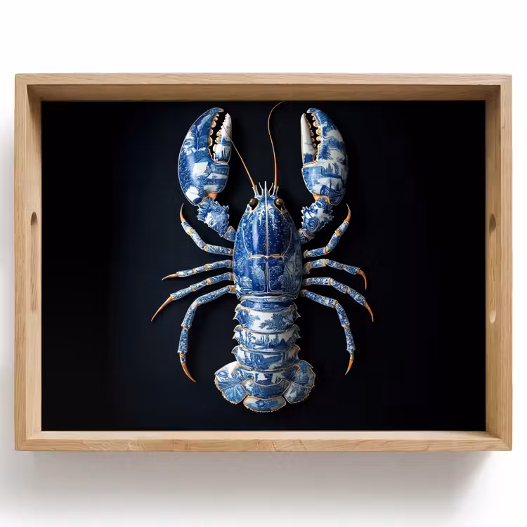 Kreeft - Delftsblauw - Schild - Stoer Dienblad Rechthoek middel -z3d_shopping