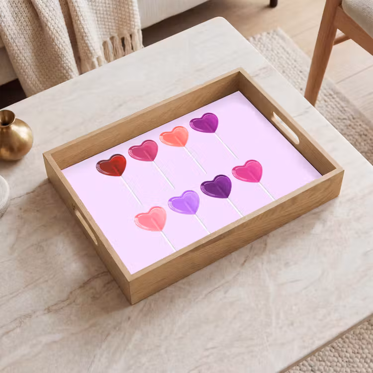 Lolly - Hart - Roze - Snoep Dienblad Rechthoek middel -sfeer1