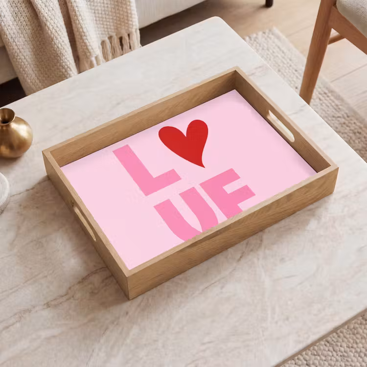 Love - Roze - Hart - Valentijn Dienblad Rechthoek middel -sfeer1