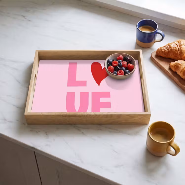 Love - Roze - Hart - Valentijn Dienblad Rechthoek middel -sfeer2