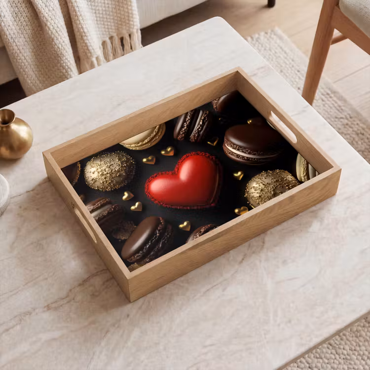 Macarons - Rood - Hart Dienblad Rechthoek middel -sfeer1