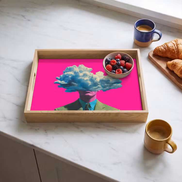 Man - Pak - Wolk - Roze Dienblad Rechthoek middel -sfeer2