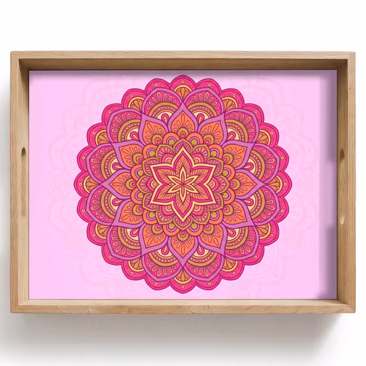 Mandala - Cirkel - Spiritueel - Oosters - Roze Dienblad Rechthoek middel -z3d_shopping
