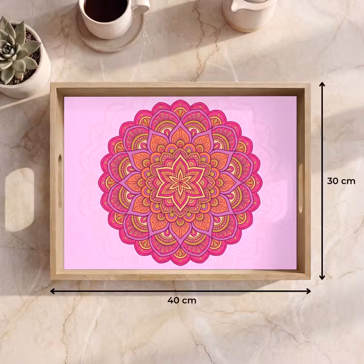 Mandala - Cirkel - Spiritueel - Oosters - Roze Dienblad Rechthoek middel -USP_Formaat