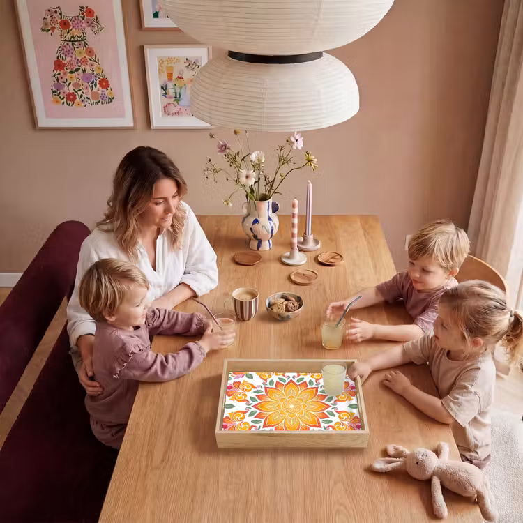 Mandala - Bloemen - Decoratie - Kleurrijk - Abstract Dienblad Rechthoek middel -sfeer4