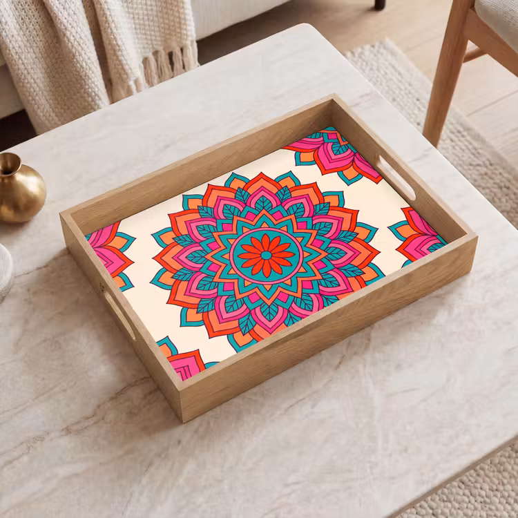 Mandala - Patroon - Abstract - Kleurrijk - Modern Dienblad Rechthoek middel -sfeer1