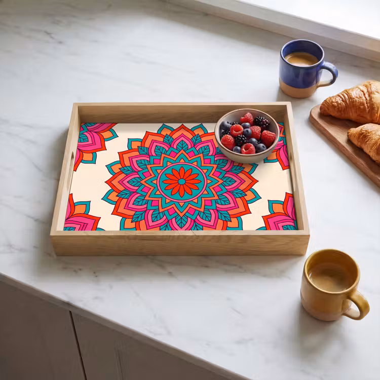 Mandala - Patroon - Abstract - Kleurrijk - Modern Dienblad Rechthoek middel -sfeer2