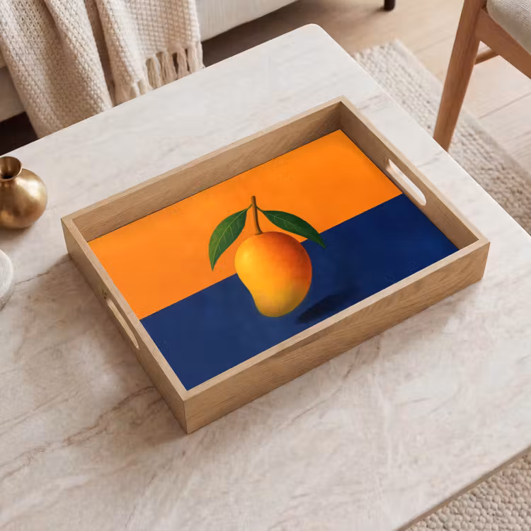 Mango - Vlakken - Bladeren - Oranje Dienblad Rechthoek middel -sfeer1