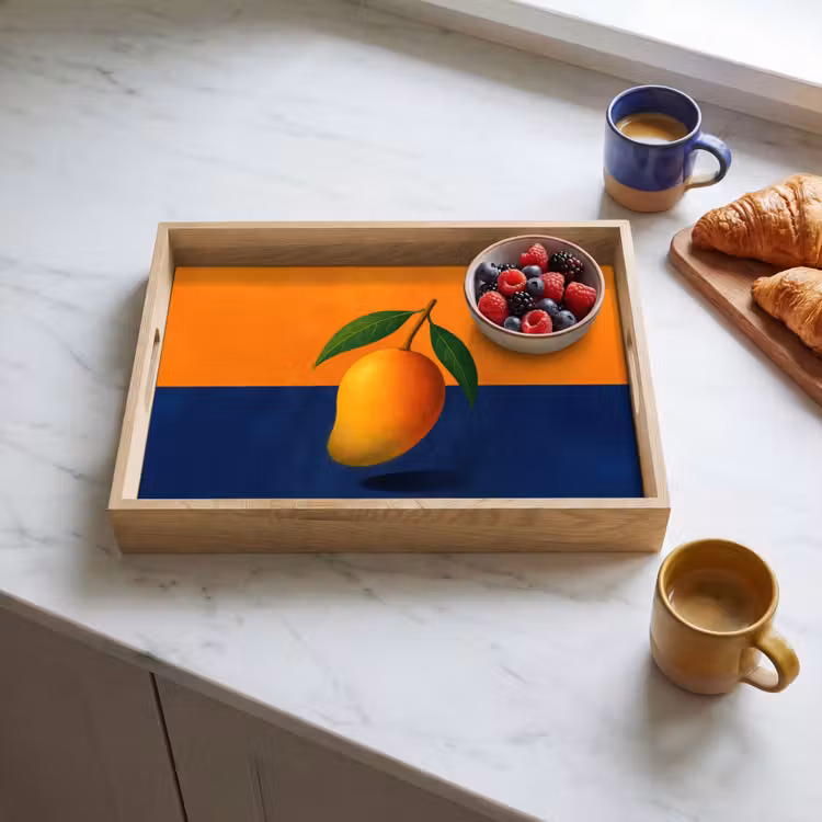 Mango - Vlakken - Bladeren - Oranje Dienblad Rechthoek middel -sfeer2