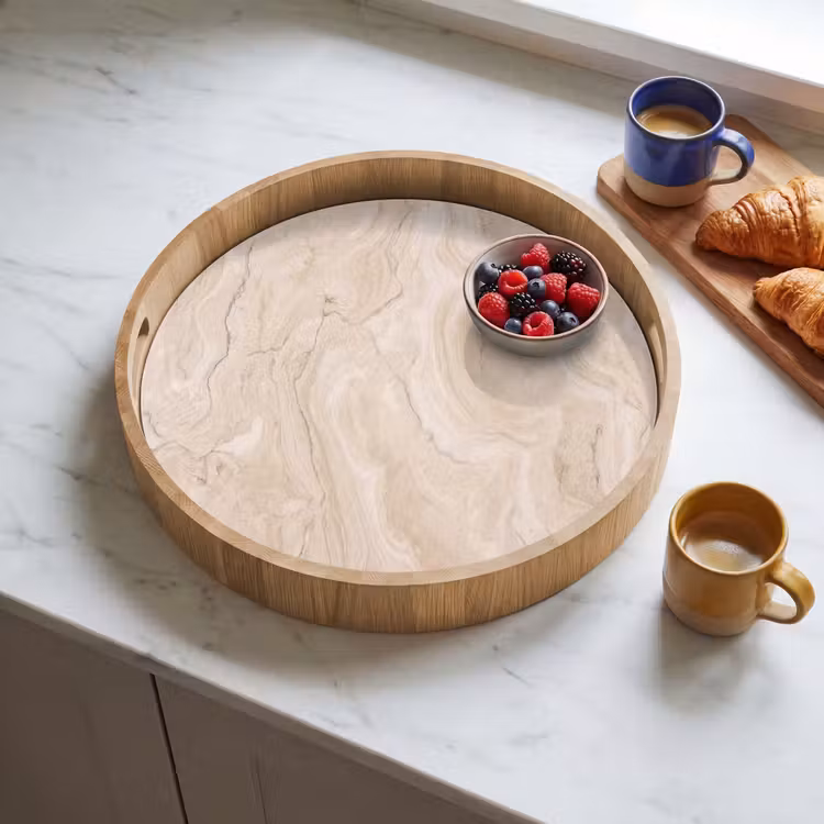 Marmer - Patroon - Beige - Steen - Abstract Dienblad Rond middel -sfeer2