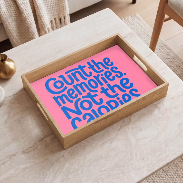 Memories - Roze - Blauw - Quote Dienblad Rechthoek middel -sfeer1
