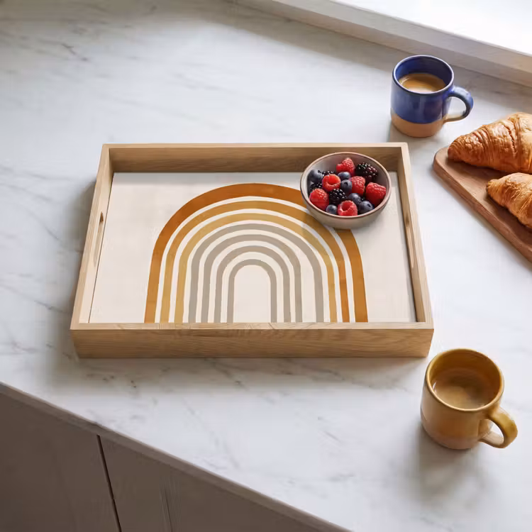 Minimalistisch - Boog - Lijnen - Beige Dienblad Rechthoek middel -sfeer2
