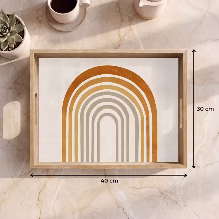 Minimalistisch - Boog - Lijnen - Beige Dienblad Rechthoek middel -USP_Formaat