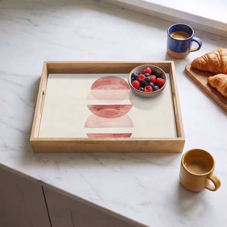 Minimalistisch - Cirkels - Roze Dienblad Rechthoek middel -sfeer2
