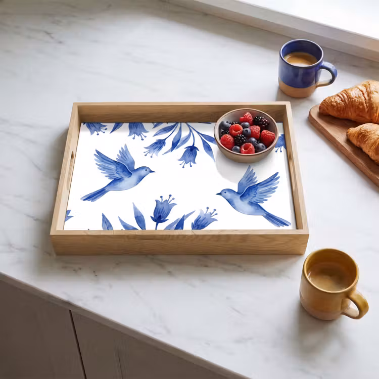 Modern - Vogels - Delfts - Blauw Dienblad Rechthoek middel -sfeer2