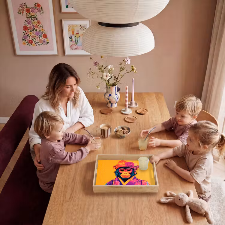Aap - Kimono - Bloemen - Hoofdtooi Dienblad Rechthoek middel -sfeer4