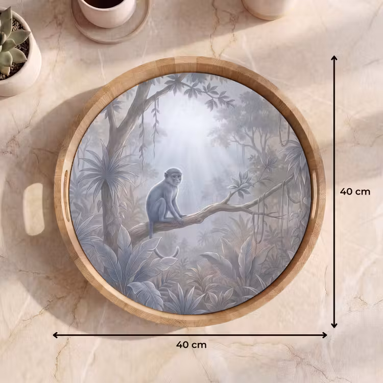 Aap - Boom - Jungle - Natuur - Grijs Dienblad Rond middel -USP_Formaat