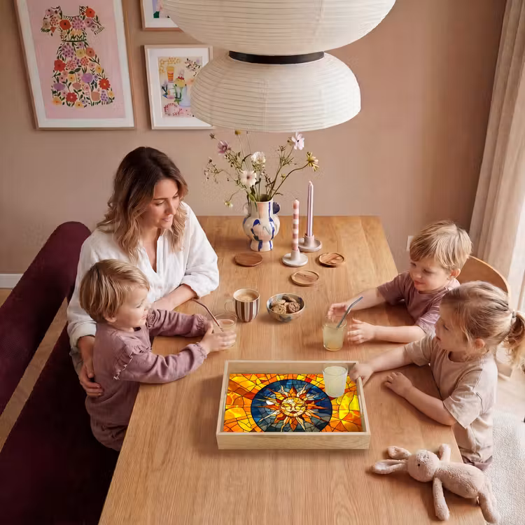 Mozaïek - Zon - Geel - Cirkel Dienblad Rechthoek middel -sfeer4