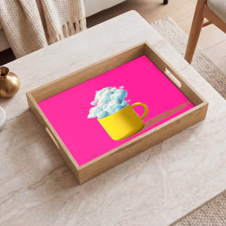 Mok - Wolken - Roze - Minimalitisch Dienblad Rechthoek middel -sfeer1