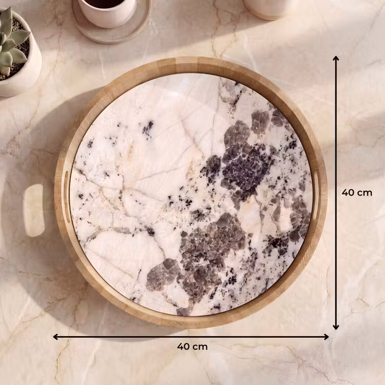 Natuursteen - Patroon - Abstract - Beige - Grijs Dienblad Rond middel -USP_Formaat