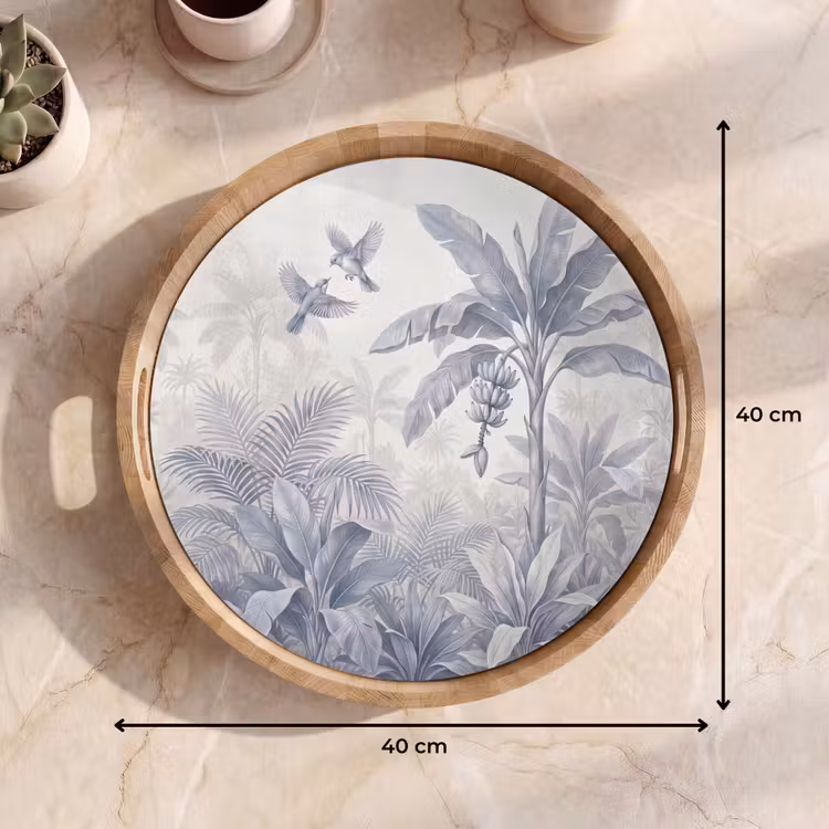 Natuur - Vogel - Jungle - Illustratie - Blauw Dienblad Rond middel -USP_Formaat