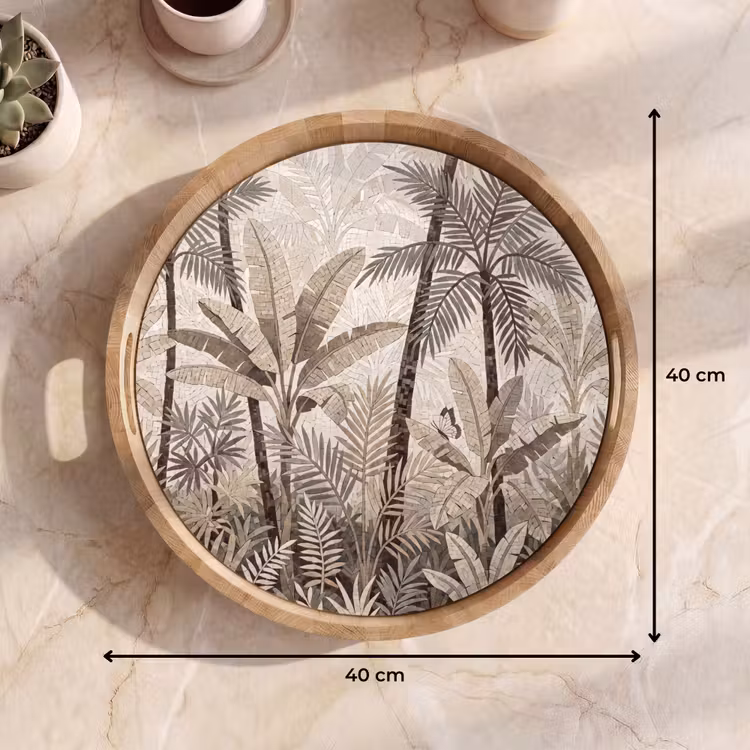 Natuur - Bladeren - Landschap - Mozaïek - Beige Dienblad Rond middel -USP_Formaat