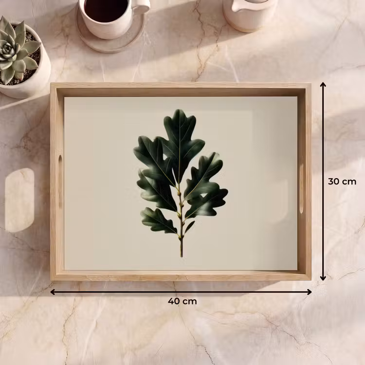 Eikenbladeren - Beige - Groen - Golvende randen Dienblad Rechthoek middel -USP_Formaat