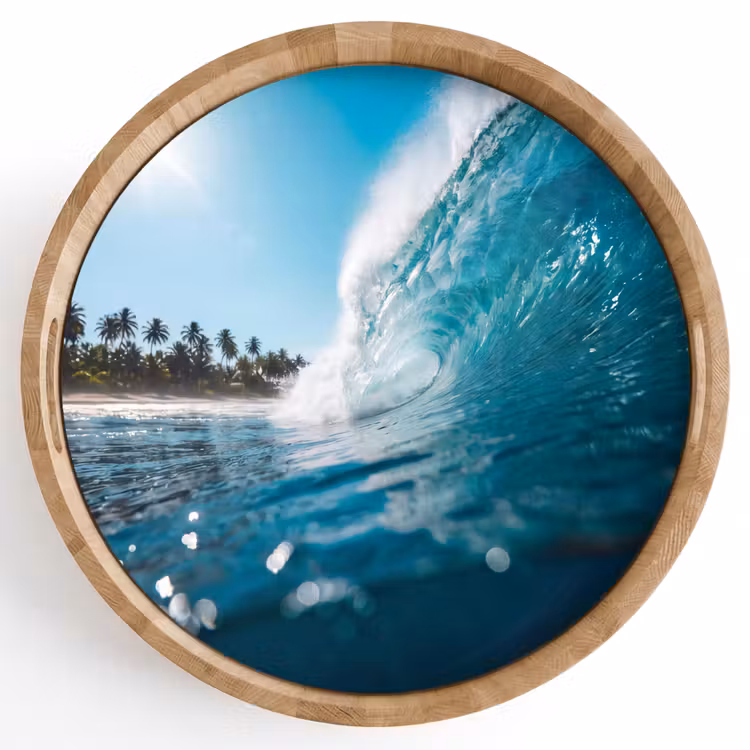 Oceaan - Golf - Strand - Natuur - Blauw Dienblad Rond middel -z3d_shopping