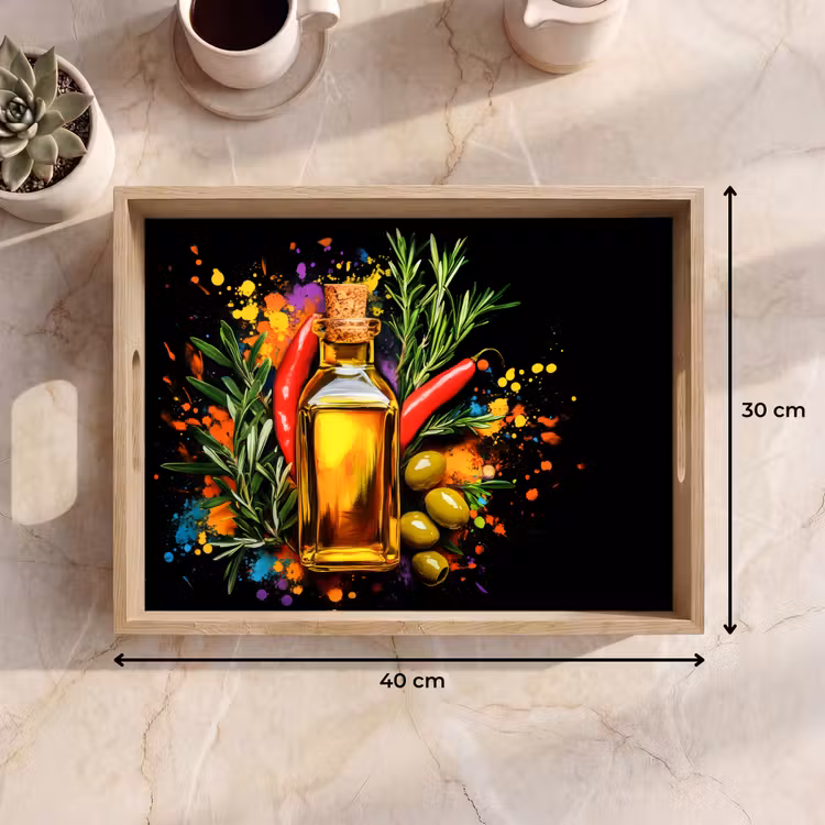 Olijfolie - Graffiti - Peper - Olijven - Modern Dienblad Rechthoek middel -USP_Formaat