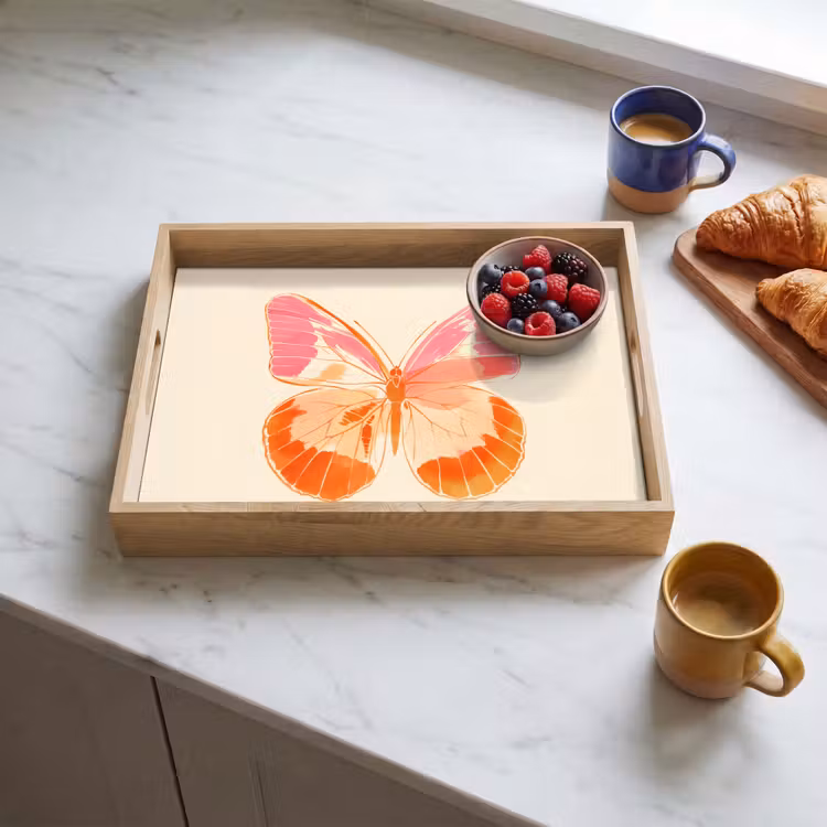 Oranje - Vlinder - Minimalistisch Dienblad Rechthoek middel -sfeer2