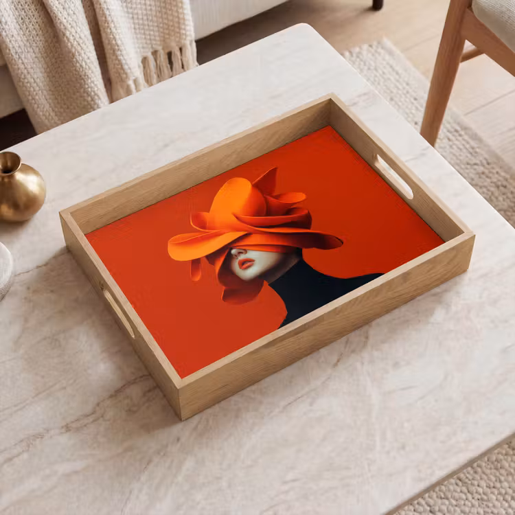 Oranje - Hoed - Vrouw Dienblad Rechthoek middel -sfeer1