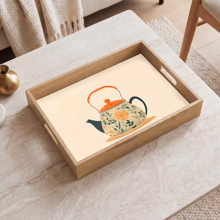 Oranje - Theepot - Bloemen - Bladeren Dienblad Rechthoek middel -sfeer1