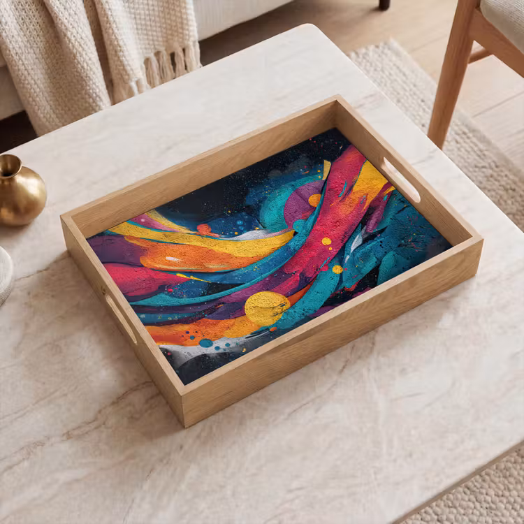 Banen - Golven - Kleurrijk - Abstract Dienblad Rechthoek middel -sfeer1